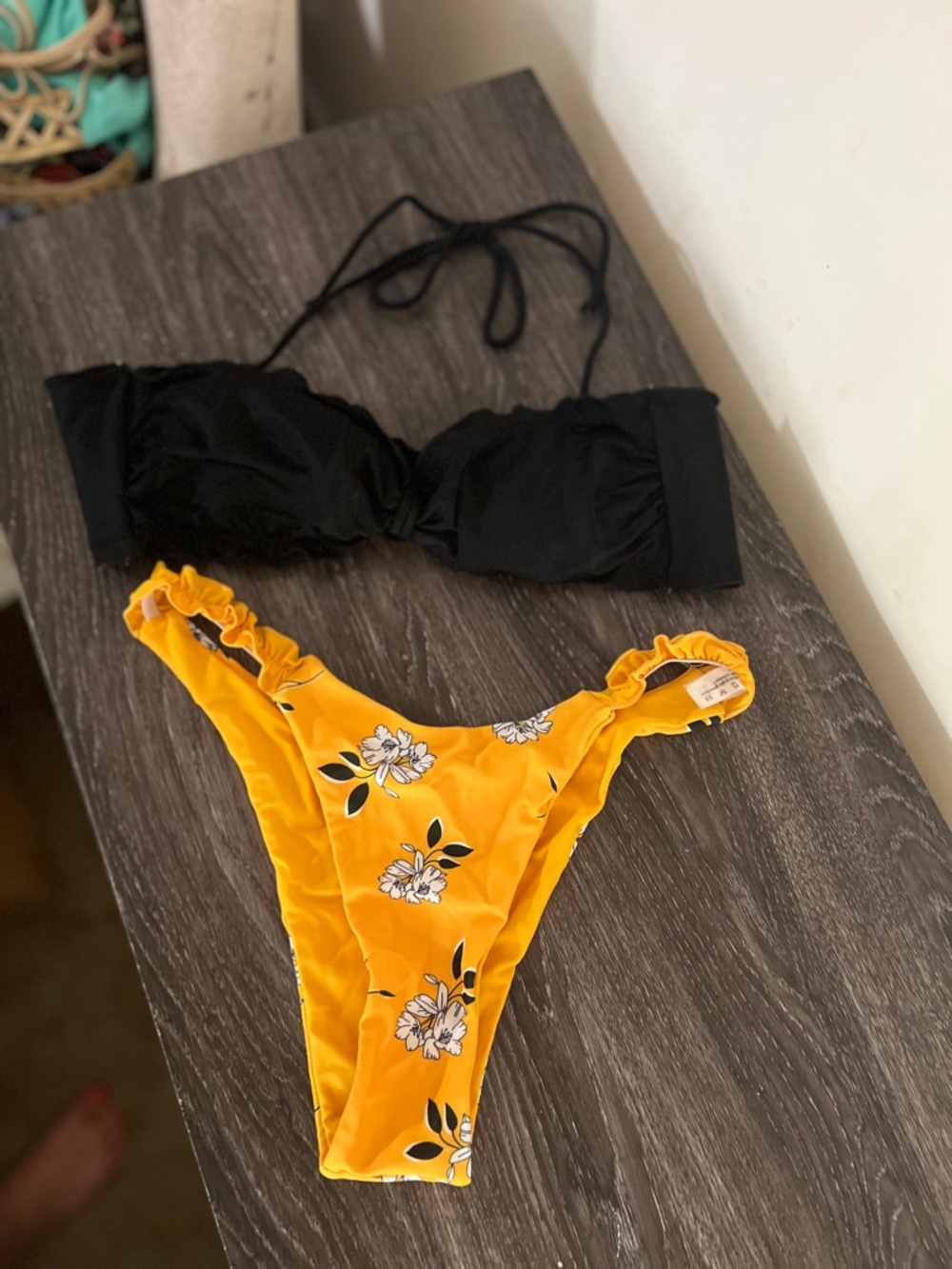 Black and Yellow Ruffle Bikini